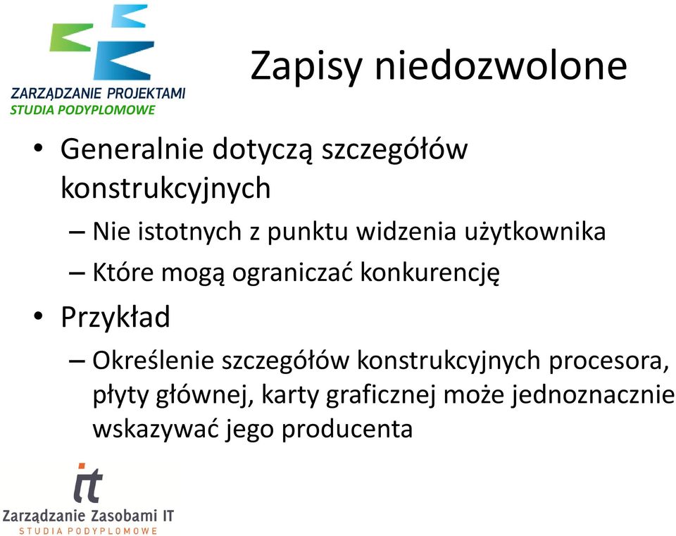 ograniczać konkurencję Przykład Określenie szczegółów konstrukcyjnych