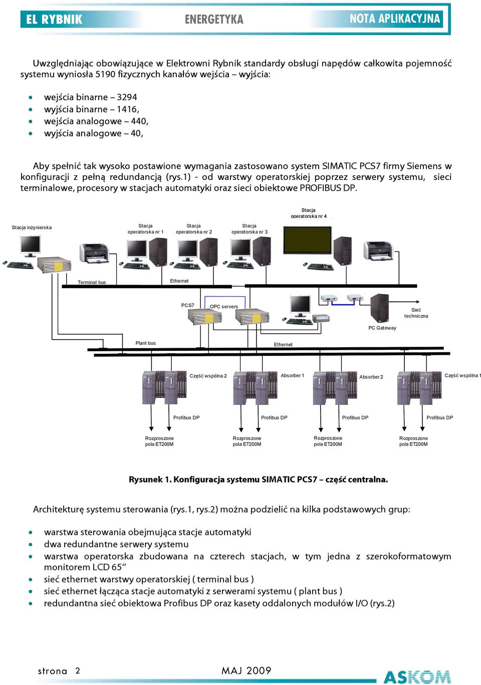 1) - od warstwy operatorskiej poprzez serwery systemu, sieci terminalowe, procesory w stacjach automatyki oraz sieci obiektowe PROFIBUS DP.