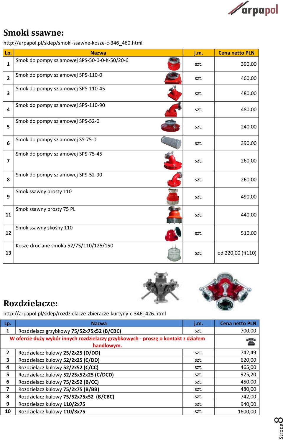 szlamowej SPS-52-0 Smok do pompy szlamowej SS-75-0 Smok do pompy szlamowej SPS-75-45 Smok do pompy szlamowej SPS-52-90 Smok ssawny prosty 110 Smok ssawny prosty 75 PL Smok ssawny skośny 110 460,00