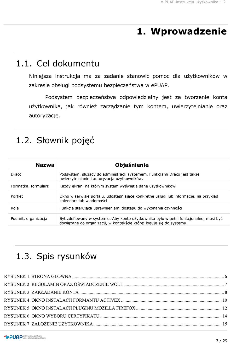 Słownik pojęć Nazwa Objaśnienie Draco Formatka, formularz Portlet Rola Podmit, organizacja Podsystem, służący do administracji systemem.