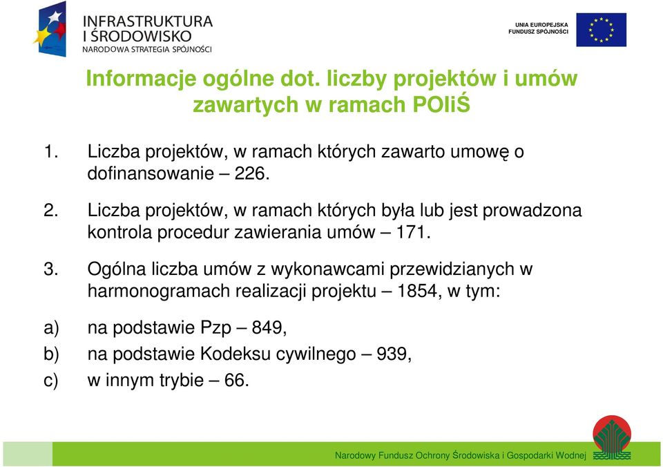 . Liczba projektów, w ramach których była lub jest prowadzona kontrola procedur zawierania umów 7.