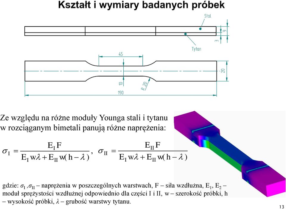 naprężenia w poszczególnych warstwach, F siła wzdłużna, E 1, E 2 moduł sprężystości