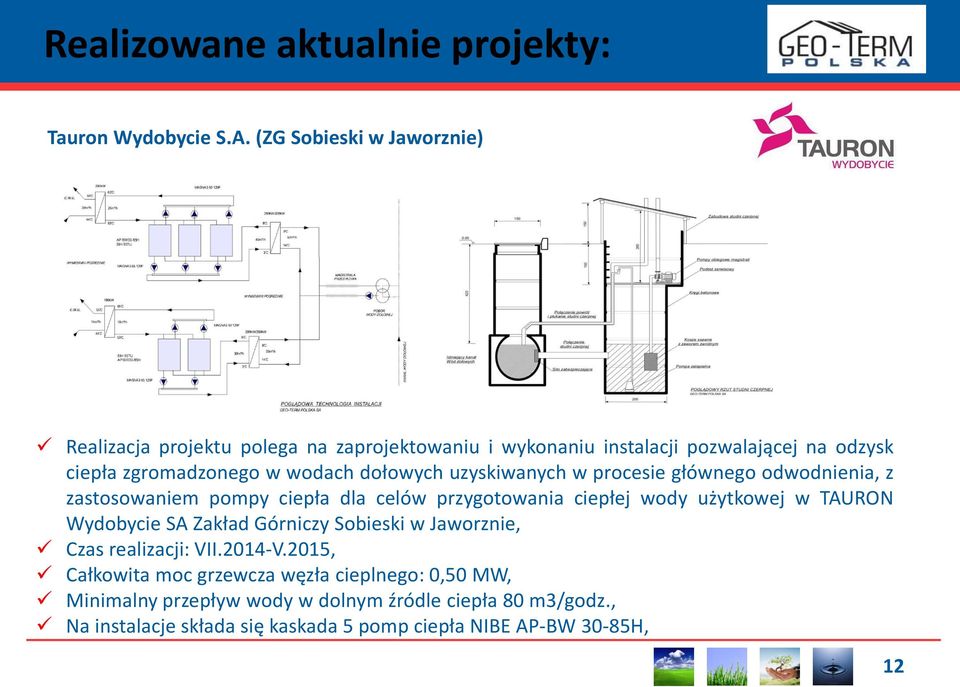 dołowych uzyskiwanych w procesie głównego odwodnienia, z zastosowaniem pompy ciepła dla celów przygotowania ciepłej wody użytkowej w TAURON Wydobycie