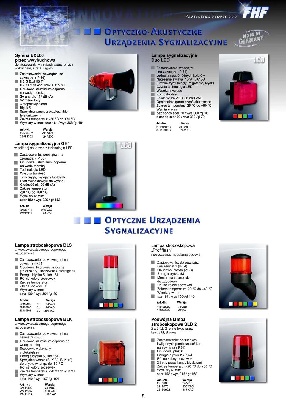 15J Różne kolory soczewek Zakres temperatur: -30 C do +50 C szer 100 / wys 204 /gł 90 Lampa stroboskopowa Profiflash nowoczesna, modularna budowa Zastosowanie: do wewnątrz i na zewnątrz (IP54)