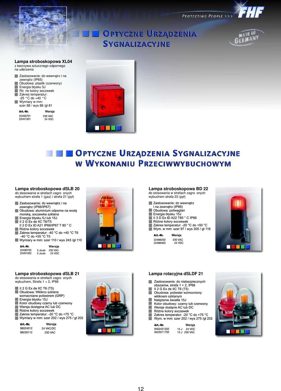stosowania w strefach zagrożonych wybuchem strefa 1 (gaz) i strefa 21 (pył) Lampa stroboskopowa BD 22 do stosowania w strefach zagrożonych