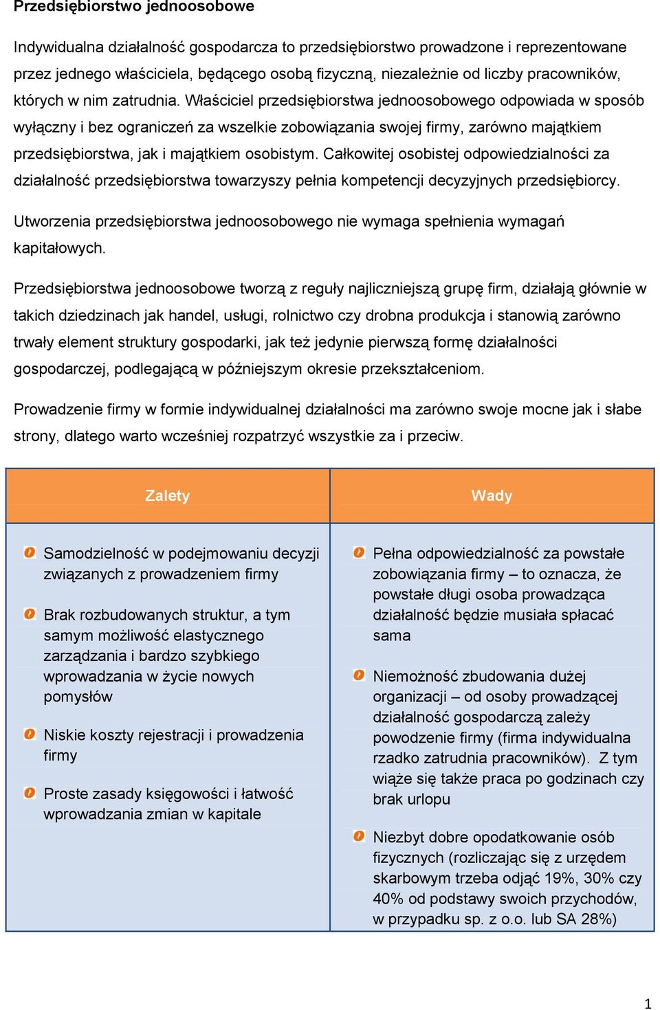 Właściciel przedsiębiorstwa jednoosobowego odpowiada w sposób wyłączny i bez ograniczeń za wszelkie zobowiązania swojej firmy, zarówno majątkiem przedsiębiorstwa, jak i majątkiem osobistym.