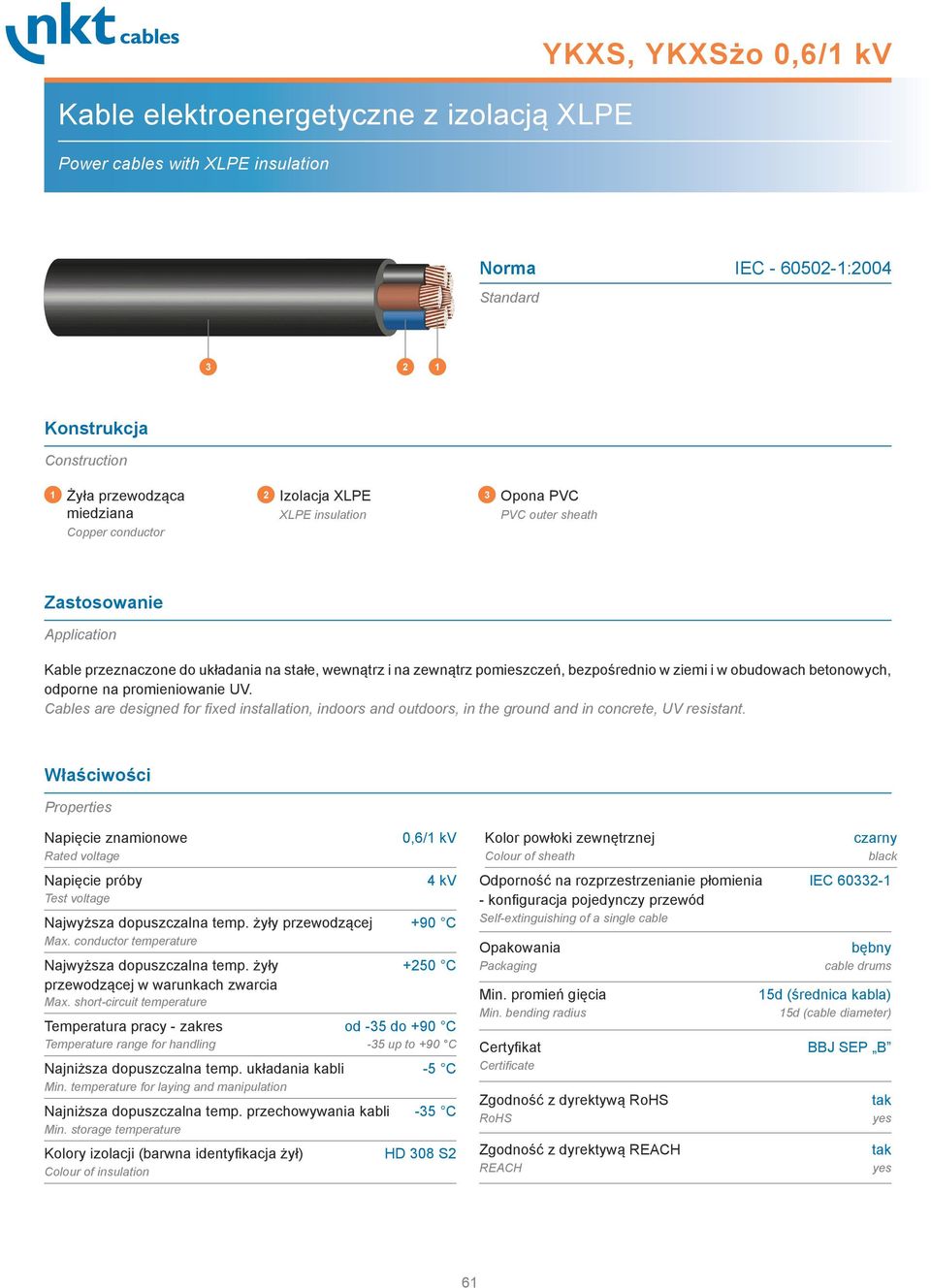 betonowych, odporne na promieniowanie UV. Cables are designed for fixed installation, indoors and outdoors, in the ground and in concrete, UV resistant.