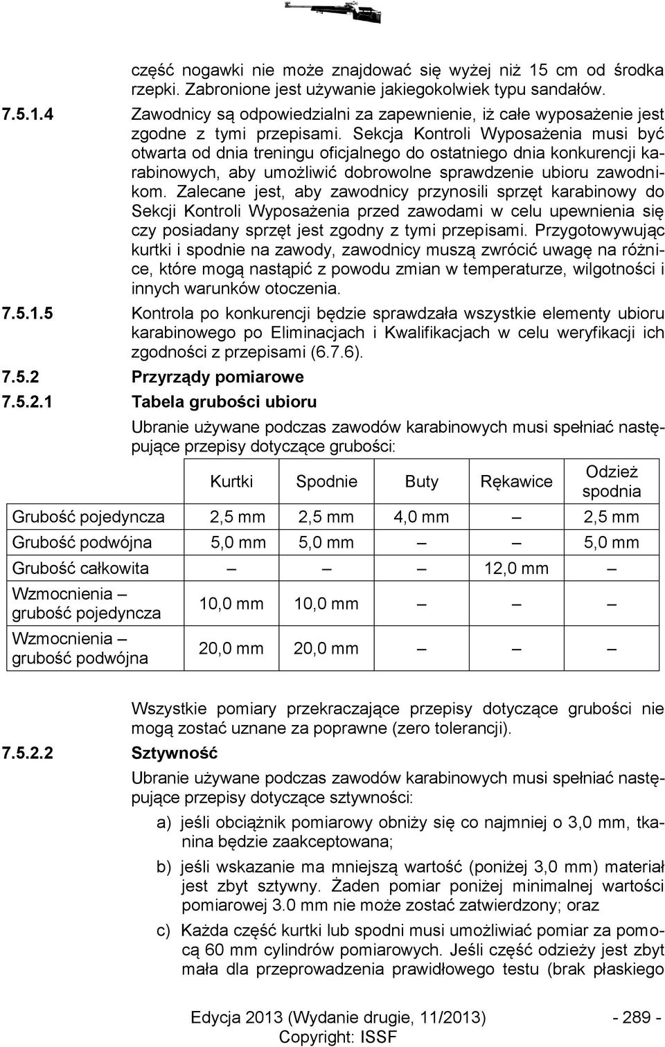 Zalecane jest, aby zawodnicy przynosili sprzęt karabinowy do Sekcji Kontroli Wyposażenia przed zawodami w celu upewnienia się czy posiadany sprzęt jest zgodny z tymi przepisami.