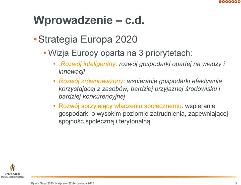 Strategia Europa 2020 Wizja Europy oparta na 3 priorytetach: Rozwój inteligentny: rozwój gospodarki opartej na wiedzy