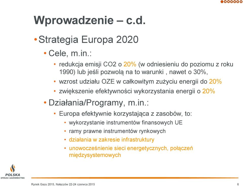 całkowitym zużyciu energii do 20% zwiększenie efektywności wykorzystania energii o 20% Działania/Programy, m.in.