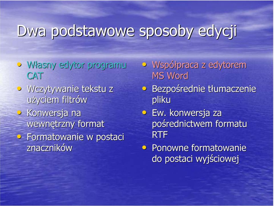 znaczników Współpraca praca z edytorem MS Word Bezpośrednie tłumaczenie t