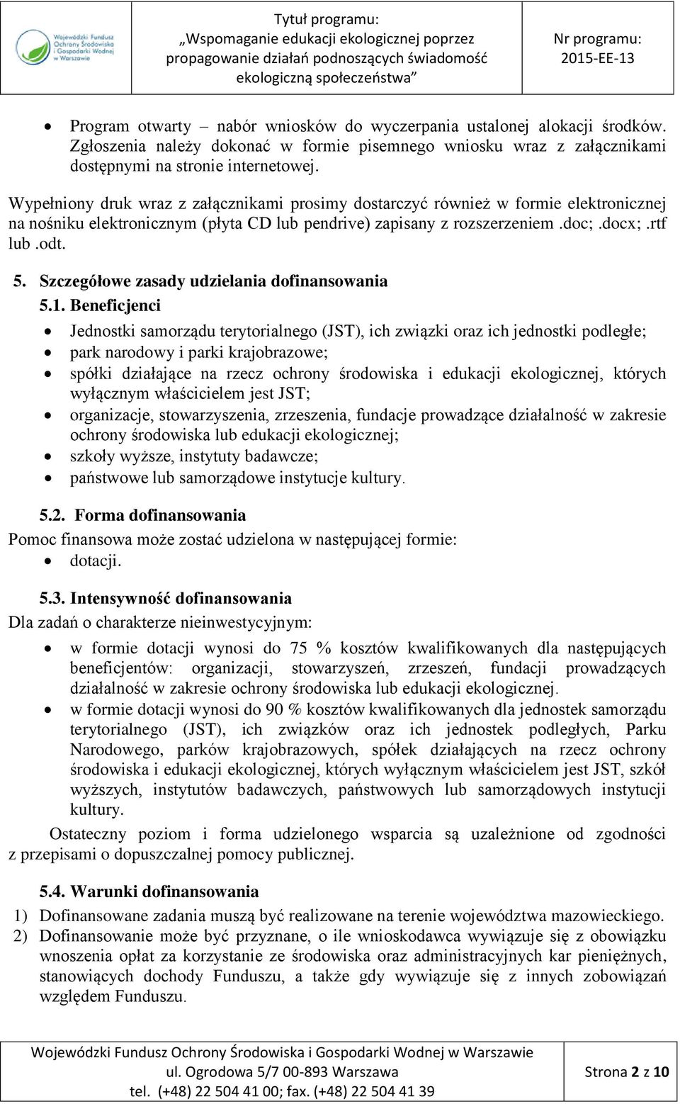 Szczegółowe zasady udzielania dofinansowania 5.1.