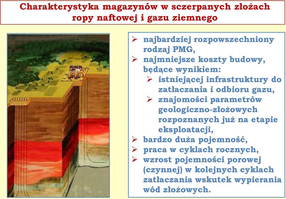 znajomości parametrów geologiczno-złożowych rozpoznanych już na etapie eksploatacji, bardzo duża pojemność, praca