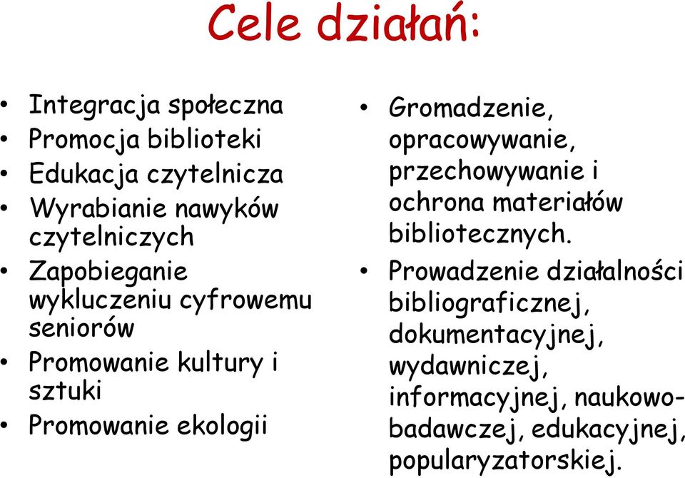 ekologii Gromadzenie, opracowywanie, przechowywanie i ochrona materiałów bibliotecznych.