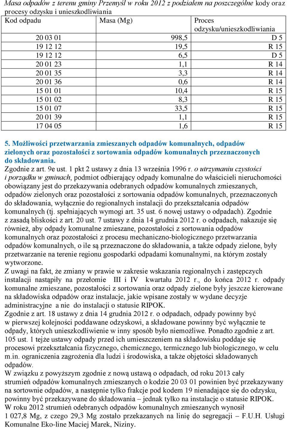 Możliwości przetwarzania zmieszanych odpadów komunalnych, odpadów zielonych oraz pozostałości z sortowania odpadów komunalnych przeznaczonych do składowania. Zgodnie z art. 9e ust.