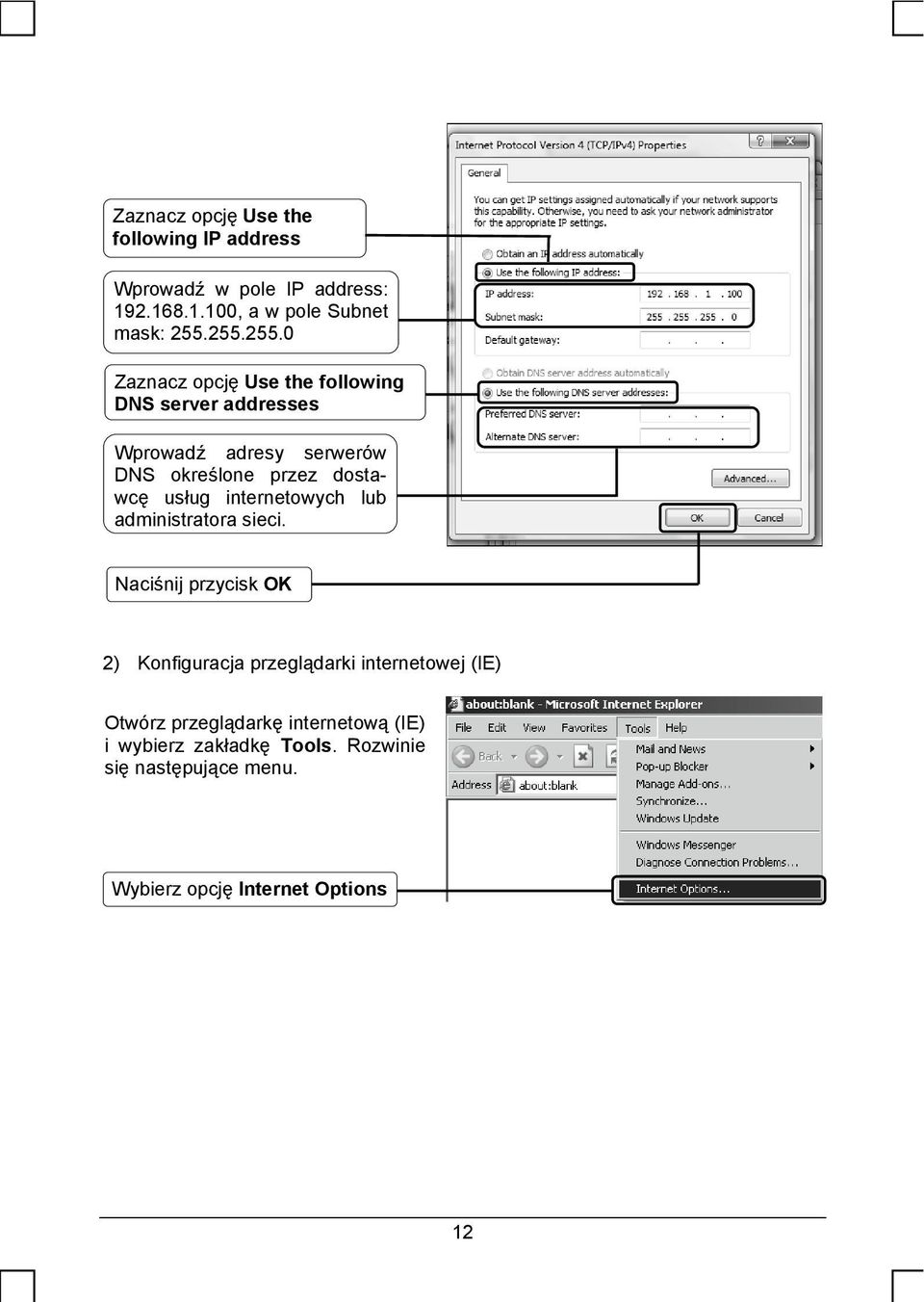 usług internetowych lub administratora sieci.