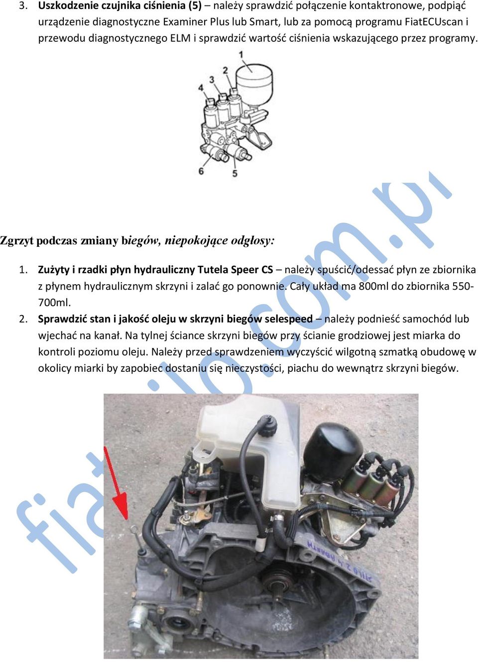 Zużyty i rzadki płyn hydrauliczny Tutela Speer CS należy spuścid/odessad płyn ze zbiornika z płynem hydraulicznym skrzyni i zalad go ponownie. Cały układ ma 800ml do zbiornika 550-700ml. 2.