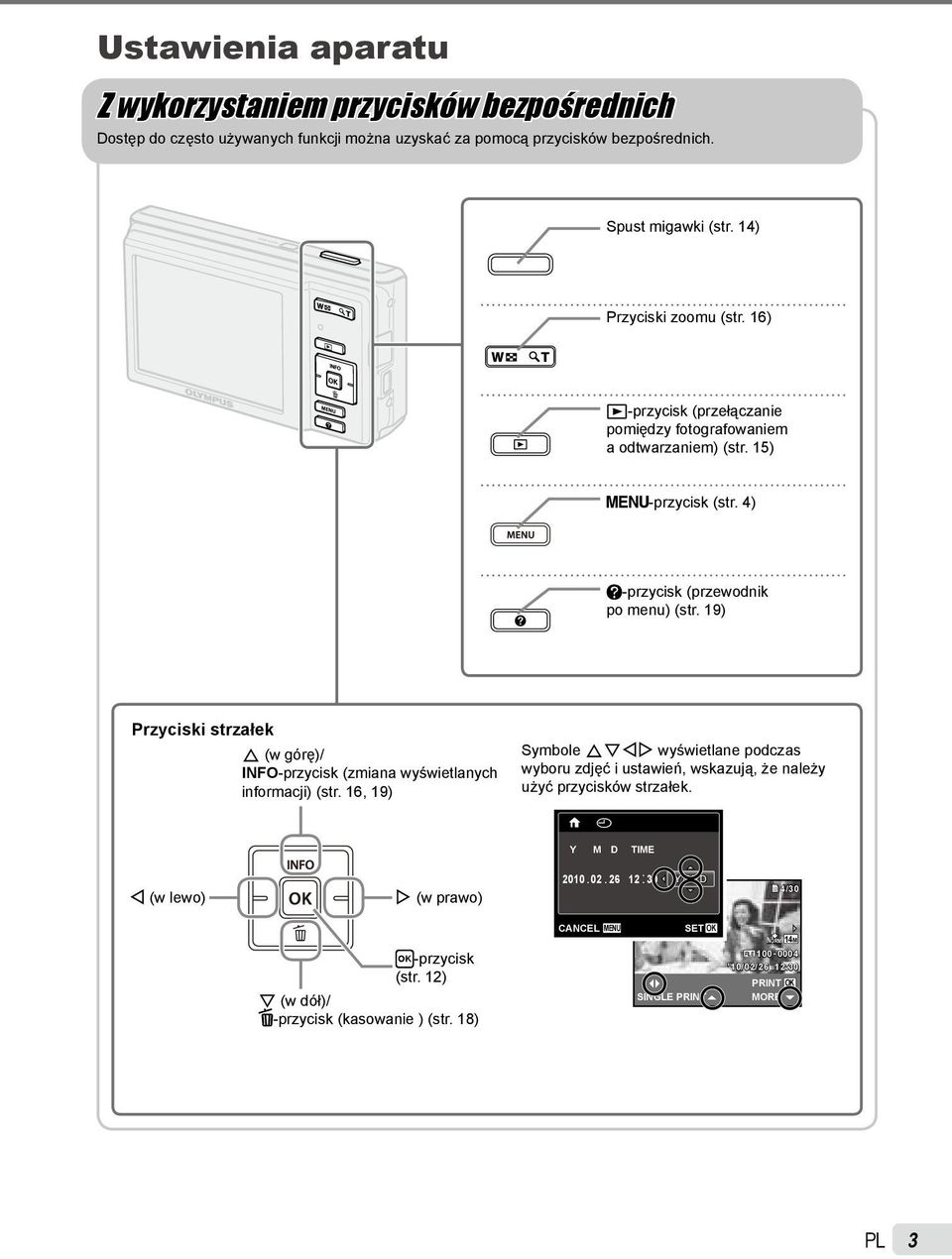 19) Przyciski strzałek F (w górę)/ INFO-przycisk (zmiana wyświetlanych informacji) (str.