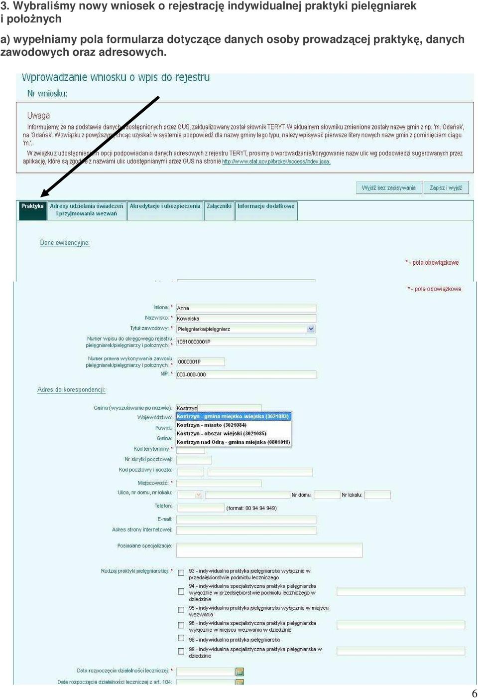 a) wypełniamy pola formularza dotyczące danych