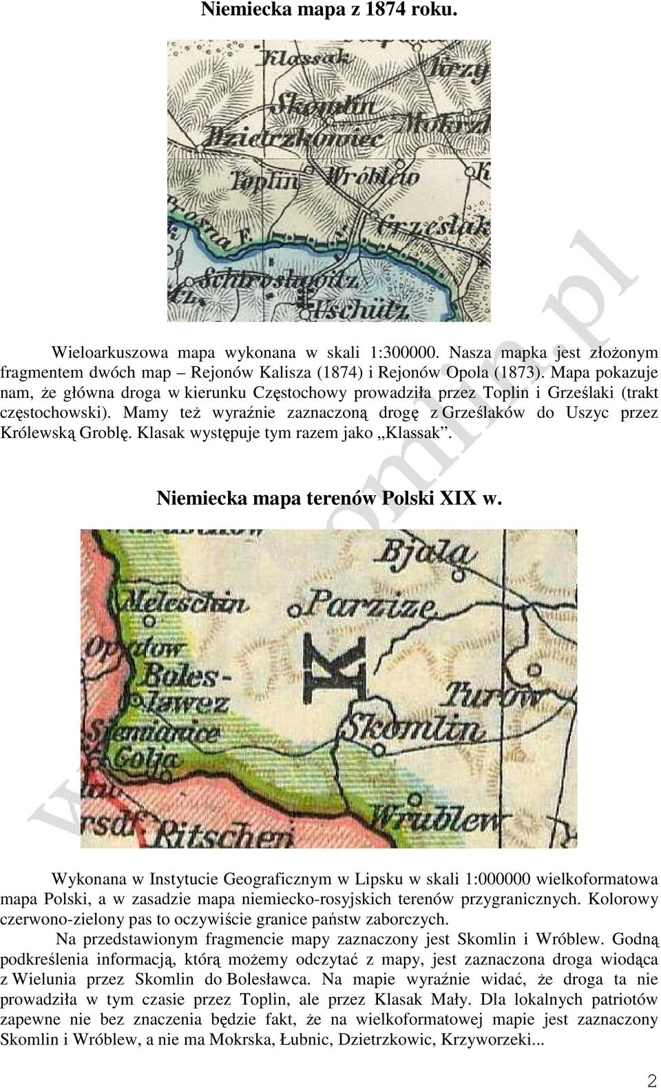 Klasak występuje tym razem jako Klassak. Niemiecka mapa terenów Polski XIX w.