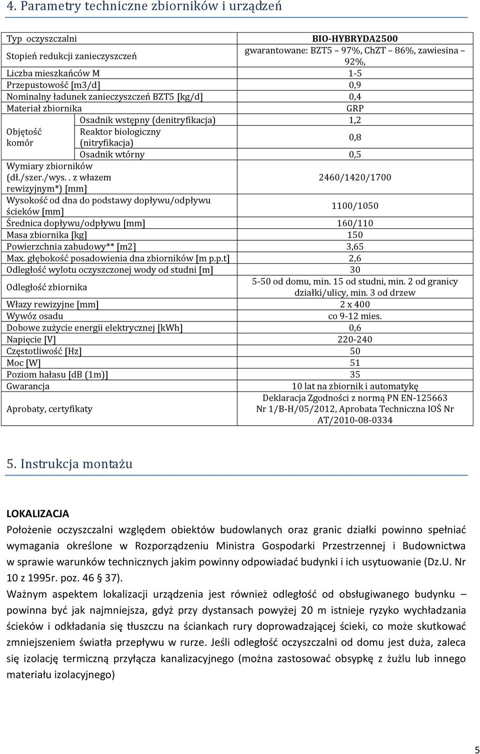 (nitryfikacja) Osadnik wtórny 0,5 Wymiary zbiorników (dł./szer./wys.