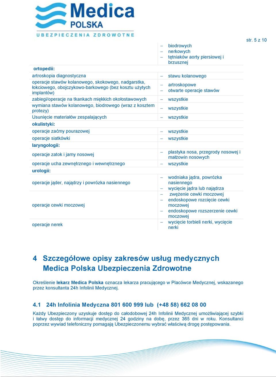 protezy) wszystkie Usunięcie materiałów zespalających wszystkie okulistyki: operacje zaćmy pourazowej wszystkie operacje siatkówki wszystkie laryngologii: plastyka nosa, przegrody nosowej i operacje