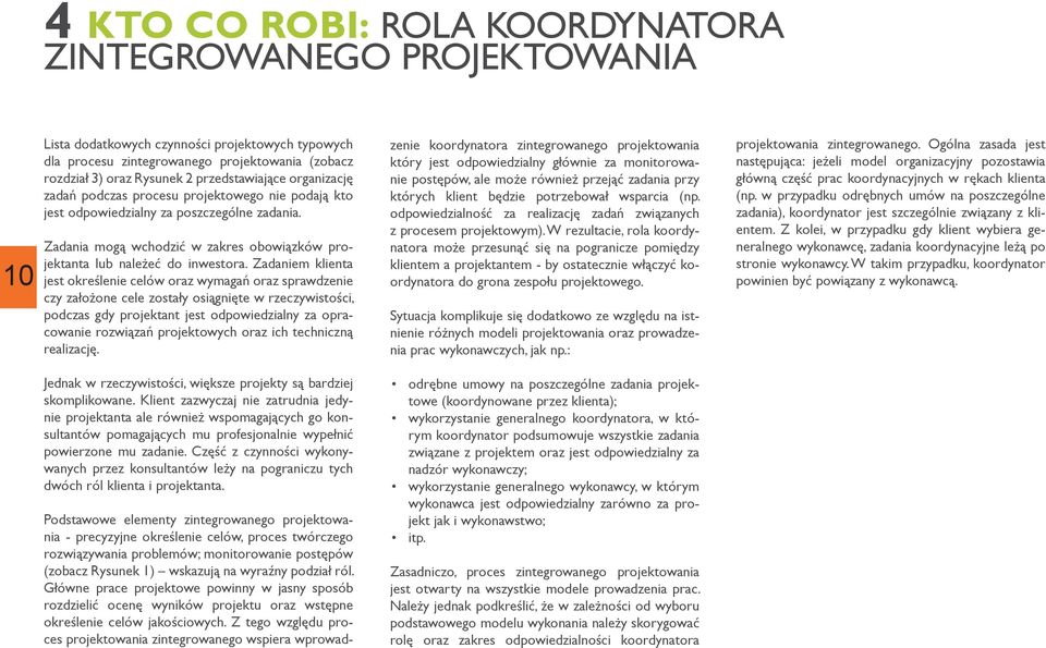 Zadania mogą wchodzić w zakres obowiązków projektanta lub należeć do inwestora.