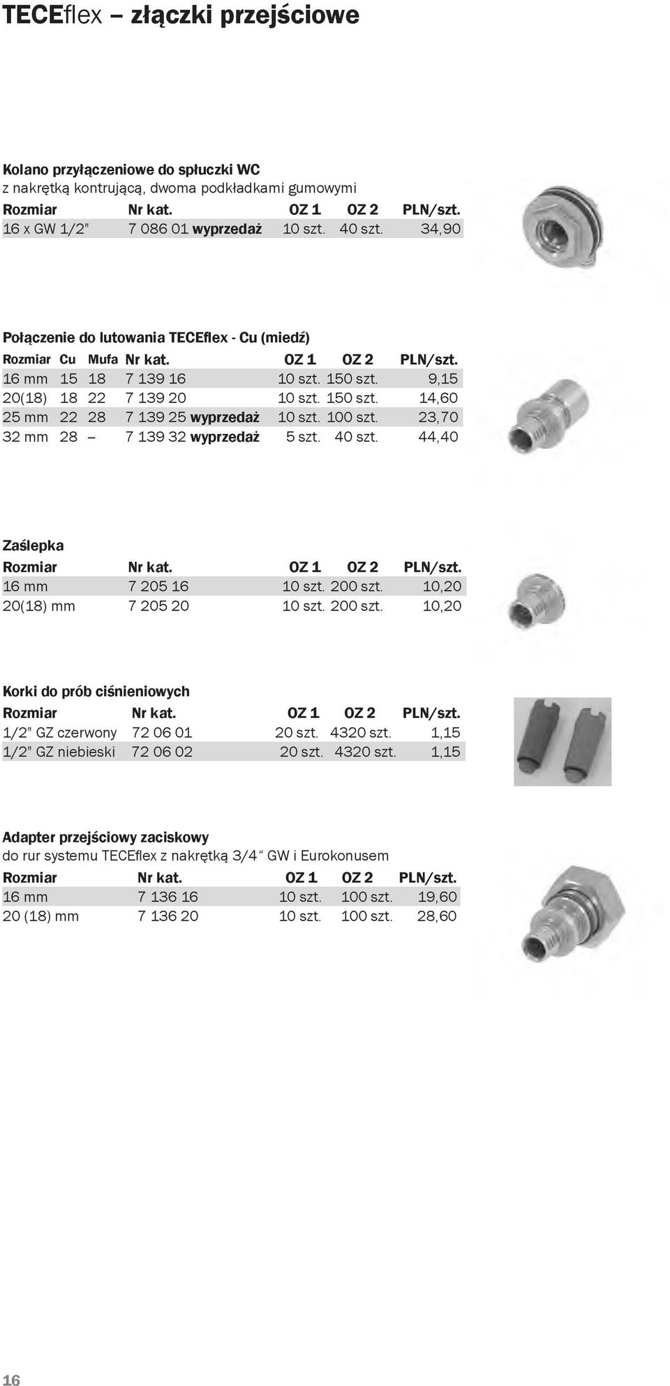 100 szt. 23,70 32 mm 28 -- 7 139 32 wyprzedaż 5 szt. 40 szt. 44,40 Zaślepka 16 mm 7 205 16 10 szt. 200 szt. 10,20 20(18) mm 7 205 20 10 szt. 200 szt. 10,20 Korki do prób ciśnieniowych 1/2" GZ czerwony 72 06 01 20 szt.