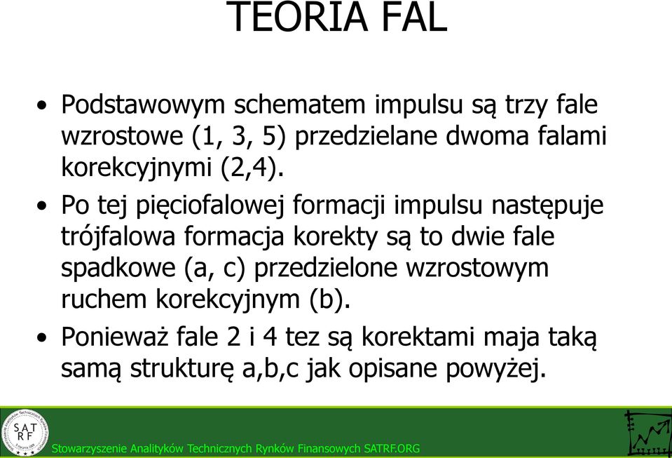 Po tej pięciofalowej formacji impulsu następuje trójfalowa formacja korekty są to dwie