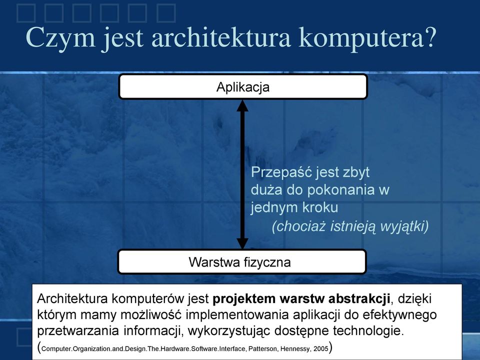 Architektura komputerów jest projektem warstw abstrakcji, dzięki którym mamy możliwość implementowania