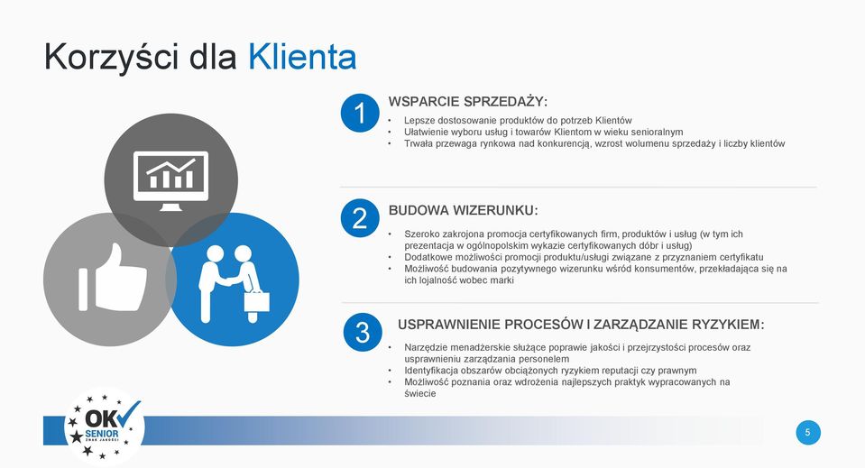 dóbr i usług) Dodatkowe możliwości promocji produktu/usługi związane z przyznaniem certyfikatu Możliwość budowania pozytywnego wizerunku wśród konsumentów, przekładająca się na ich lojalność wobec