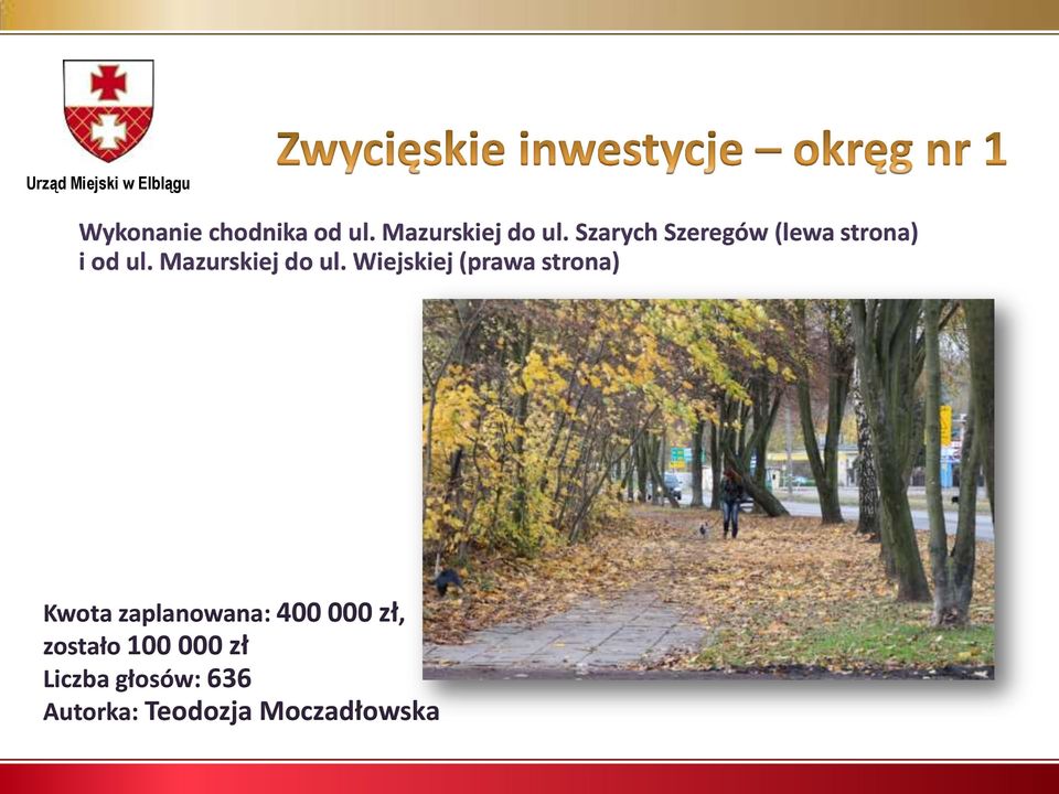 Wiejskiej (prawa strona) Kwota zaplanowana: 400 000 zł,