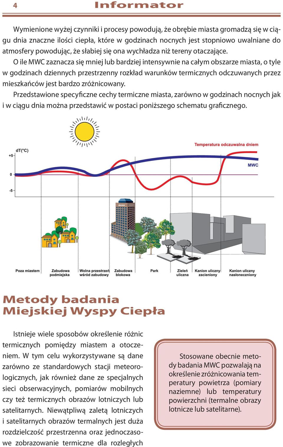 O ile MWC zaznacza się mniej lub bardziej intensywnie na całym obszarze miasta, o tyle w godzinach dziennych przestrzenny rozkład warunków termicznych odczuwanych przez mieszkańców jest bardzo