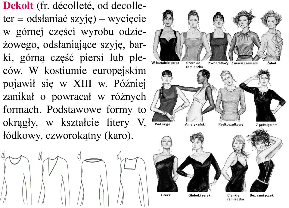odzieżowego, odsłaniające szyję, barki, górną część piersi lub pleców.
