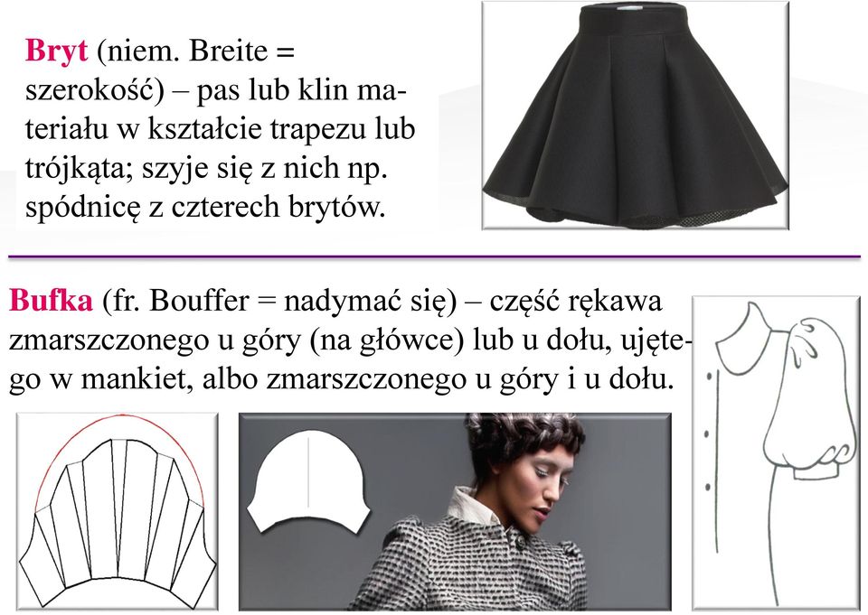 trójkąta; szyje się z nich np. spódnicę z czterech brytów. Bufka (fr.