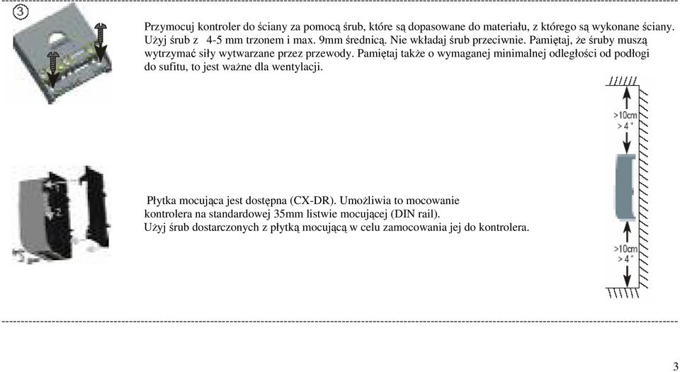 Pamiętaj, że śruby muszą wytrzymać siły wytwarzane przez przewody. Pamiętaj także o wymaganej minimalnej odległości od podłogi do sufitu, to jest ważne dla wentylacji.