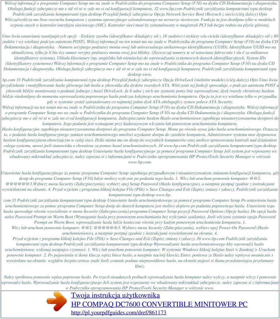 com Podrêcznik zarzédzania komputerami typu desktop Podrêcznik zarzédzania komputerami typu desktop Przegléd funkcji zabezpiecze Opcja Network Service Boot (Rozruch z sieci) (ciég dalszy) Opis
