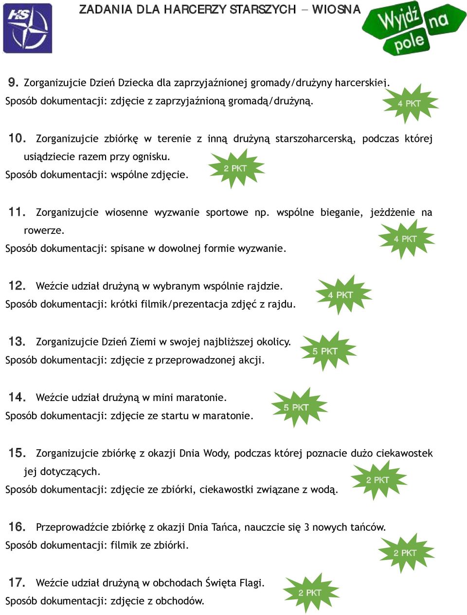 wspólne bieganie, jeżdżenie na rowerze. Sposób dokumentacji: spisane w dowolnej formie wyzwanie. 12. Weźcie udział drużyną w wybranym wspólnie rajdzie.