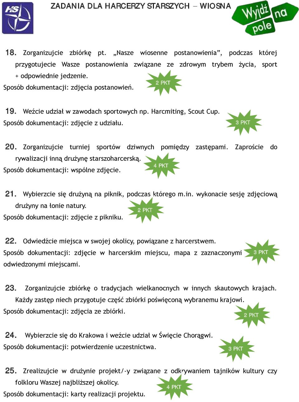 Zorganizujcie turniej sportów dziwnych pomiędzy zastępami. Zaproście do rywalizacji inną drużynę starszoharcerską. Sposób dokumentacji: wspólne zdjęcie. 21.