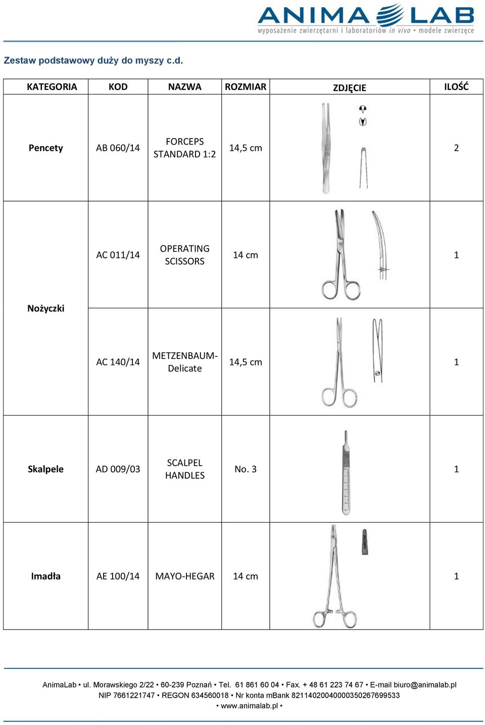 ży do myszy c.d. Pencety AB 060/14 FORCEPS STANDARD 1:2 14,5