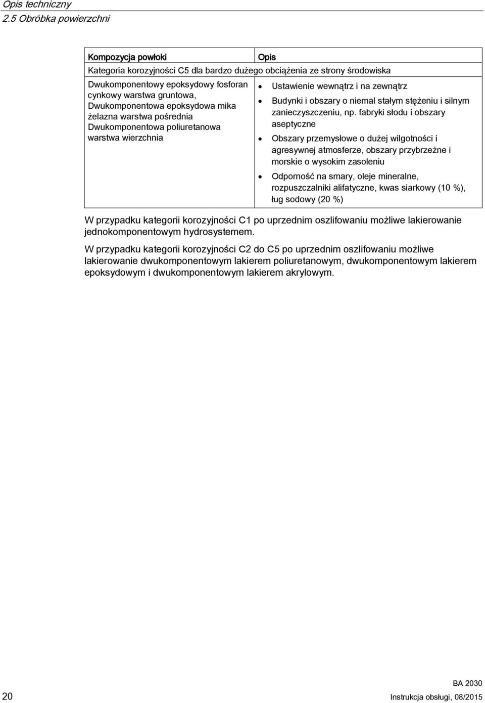 epoksydowa mika żelazna warstwa pośrednia Dwukomponentowa poliuretanowa warstwa wierzchnia Ustawienie wewnątrz i na zewnątrz Budynki i obszary o niemal stałym stężeniu i silnym zanieczyszczeniu, np.
