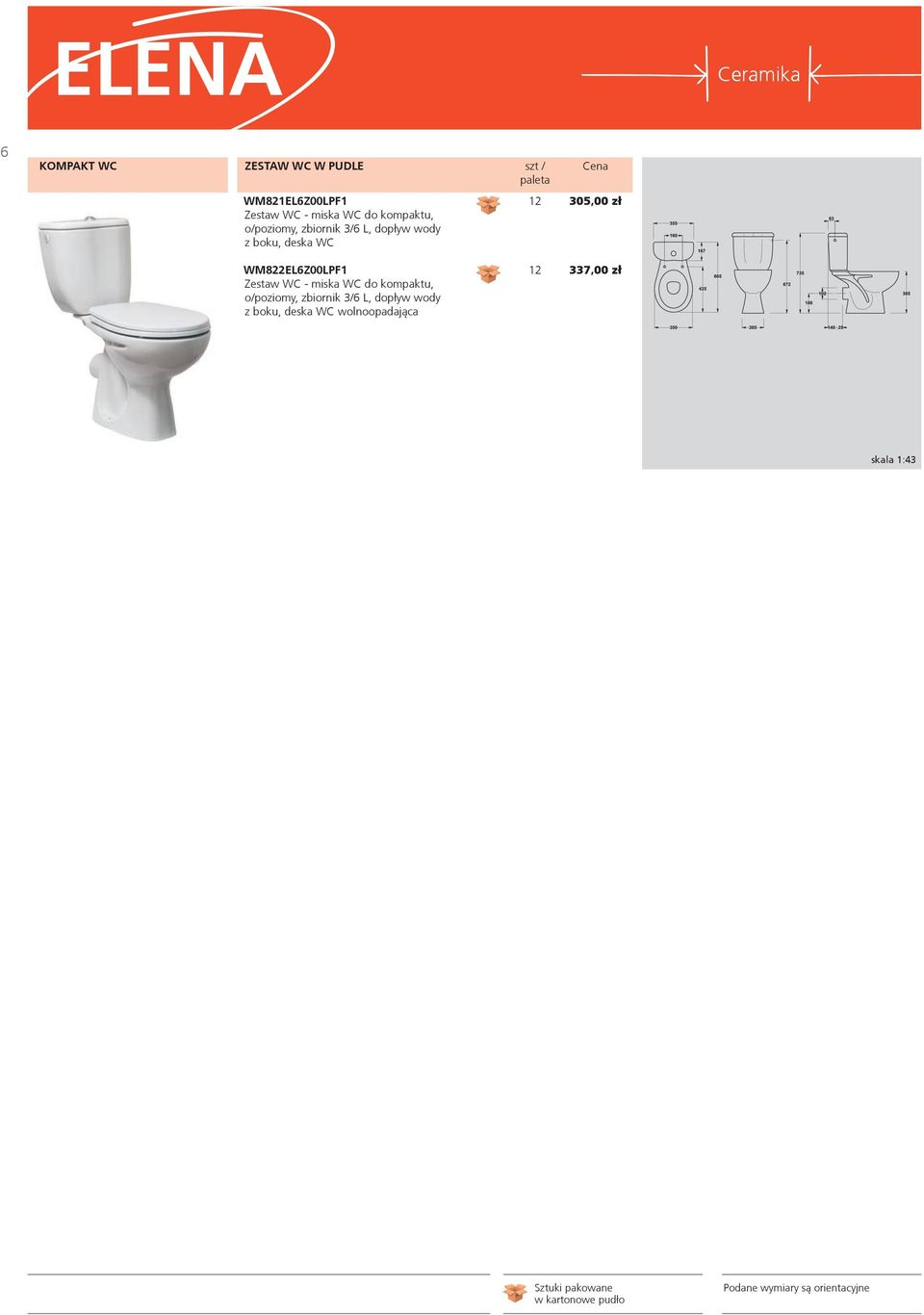 WM822EL6Z00LPF1 Zestaw WC - miska WC do kompaktu, o/poziomy, zbiornik 3/6 L, dop³yw wody