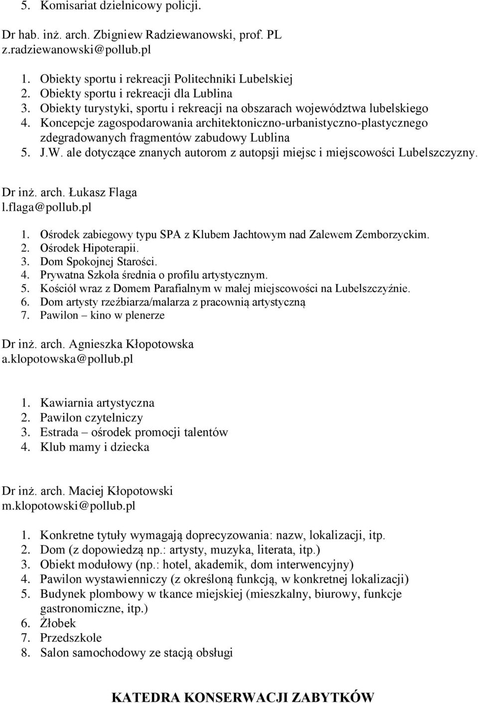 Koncepcje zagospodarowania architektoniczno-urbanistyczno-plastycznego zdegradowanych fragmentów zabudowy Lublina 5. J.W. ale dotyczące znanych autorom z autopsji miejsc i miejscowości Lubelszczyzny.