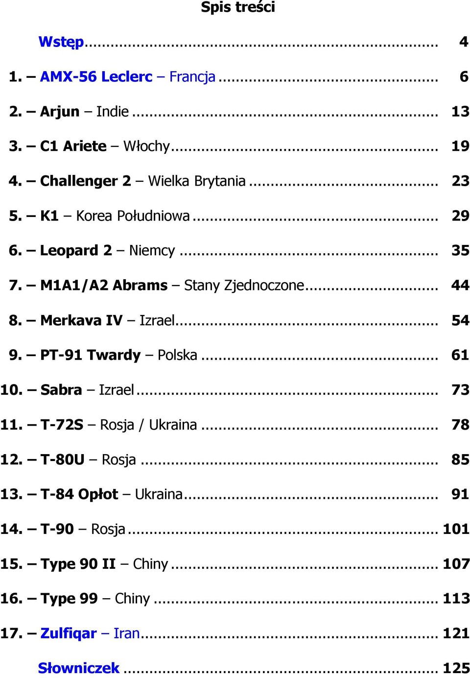 .. 54 9. PT-91 Twardy Polska... 61 10. Sabra Izrael... 73 11. T-72S Rosja / Ukraina... 78 12. T-80U Rosja... 85 13.