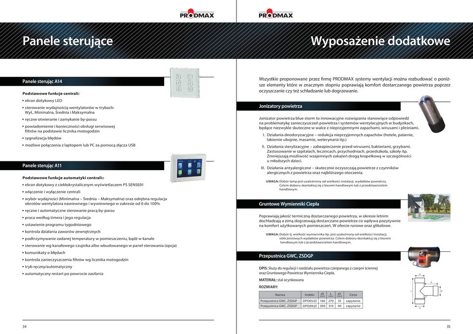 laptopem lub P za pomocą złącza US Panele sterując 11 Postawowe funkcje automatyki centrali:: ekran otykowy z ciekłokrystalicznym wyświetlaczem PS SNS01 włączenie i wyłączenie centrali wybór