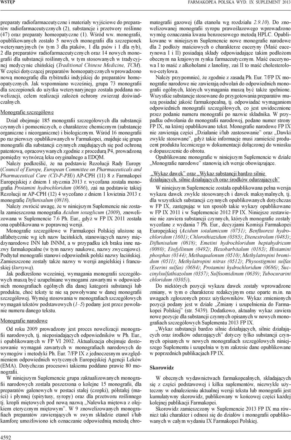monografii, opublikowanych zostało 5 nowych monografii dla szczepionek weterynaryjnych (w tym 3 dla ptaków, 1 dla psów i 1 dla ryb), 2 dla preparatów radiofarmaceutycznych oraz 14 nowych monografii