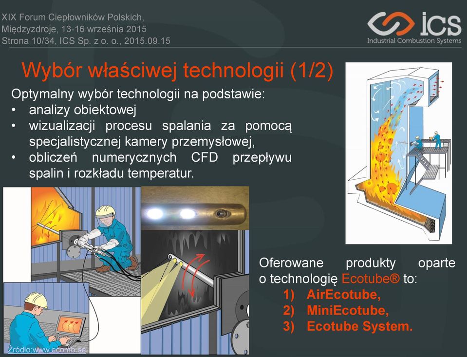 wizualizacji procesu spalania za pomocą specjalistycznej kamery przemysłowej, obliczeń numerycznych