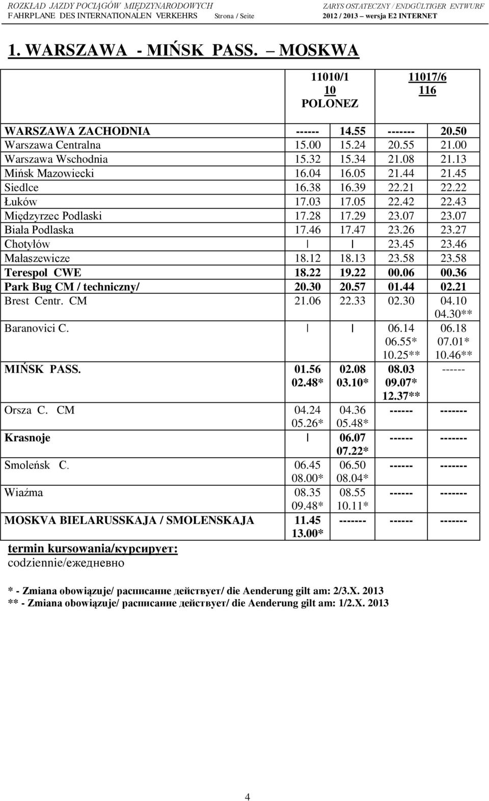 27 Chotyłów 23.45 23.46 Małaszewicze 18.12 18.13 23.58 23.58 Terespol CWE 18.22 19.22 00.06 00.36 Park Bug CM / techniczny/ 20.30 20.57 01.44 02.21 Brest Centr. CM 21.06 22.33 02.30 04.10 04.