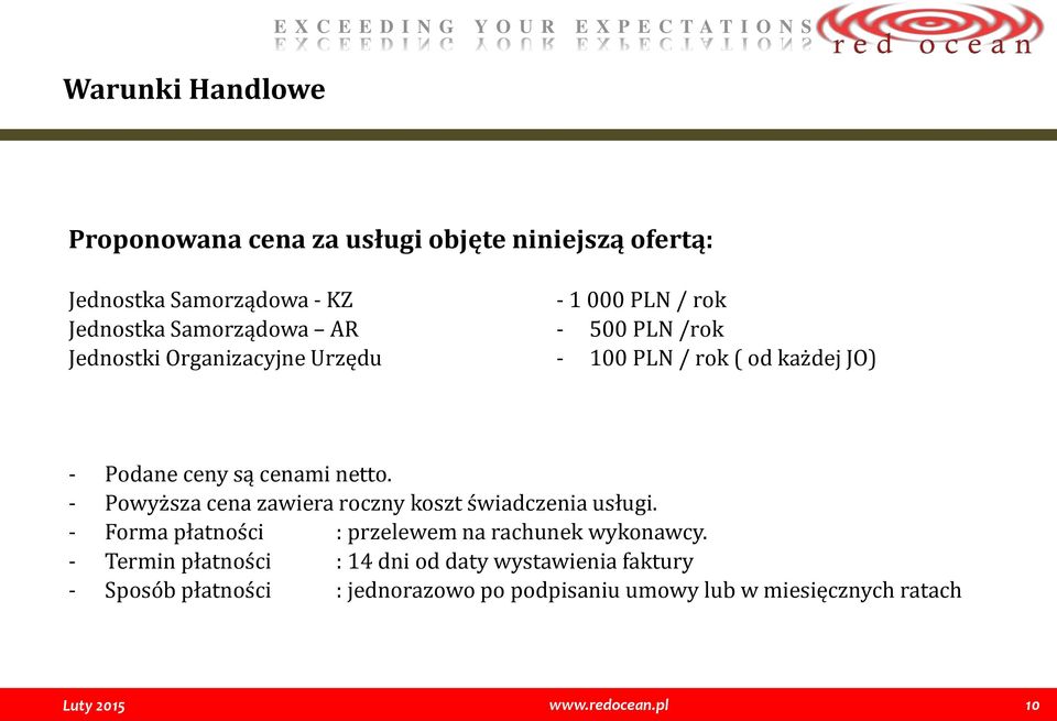 są cenami netto. - Powyższa cena zawiera roczny koszt świadczenia usługi. - Forma płatności : przelewem na rachunek wykonawcy.