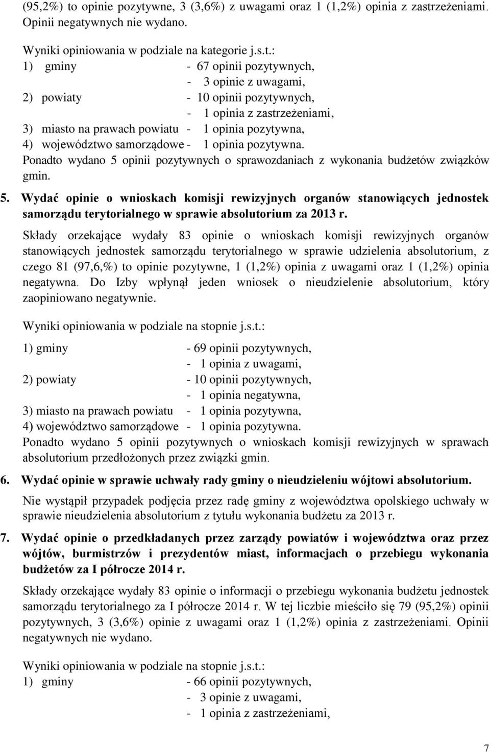 wne, 3 (3,6%) z uwagami oraz 1 (1,2%) opinia z zastr